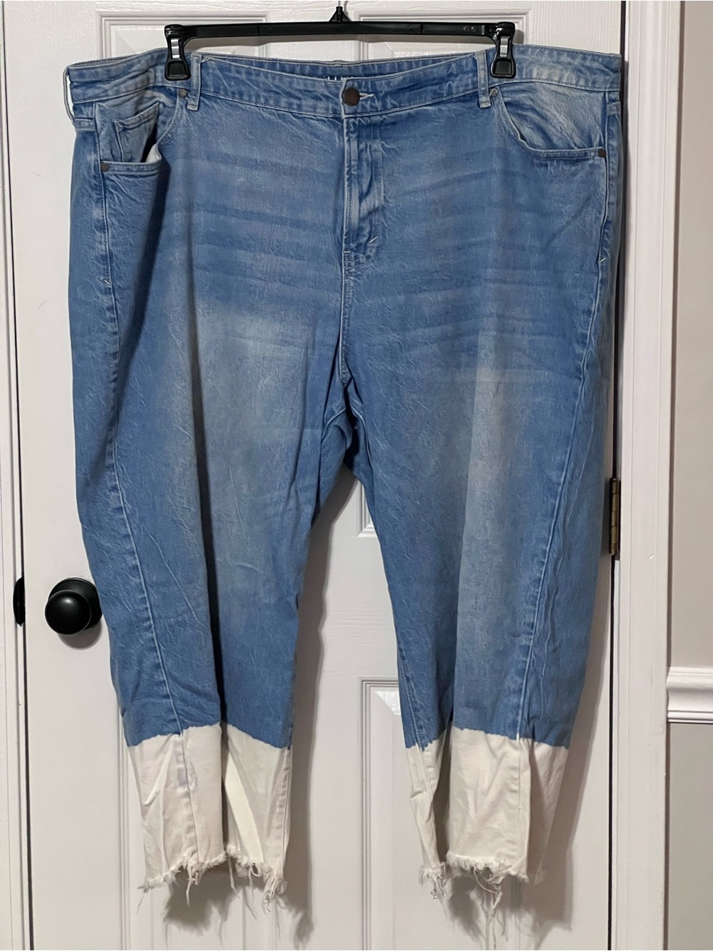 a.n.a. 24W High Rise Wide Leg Crop Jeans Two Tone Raw Hem Denim